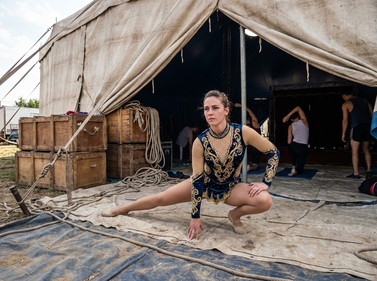 Jeune acrobate en préparation dans un cirque en plein air