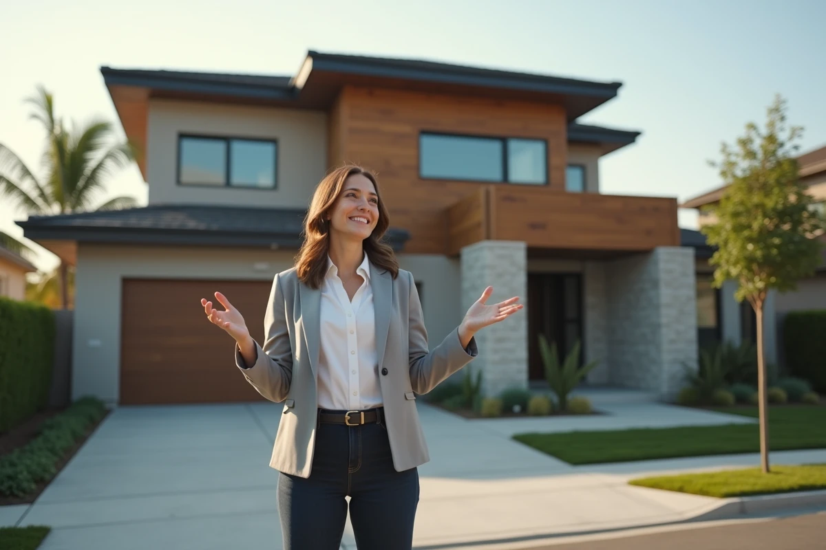 Jeune architecte devant une maison moderne neuve