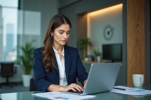 Femme d'affaires analysant des graphiques financiers