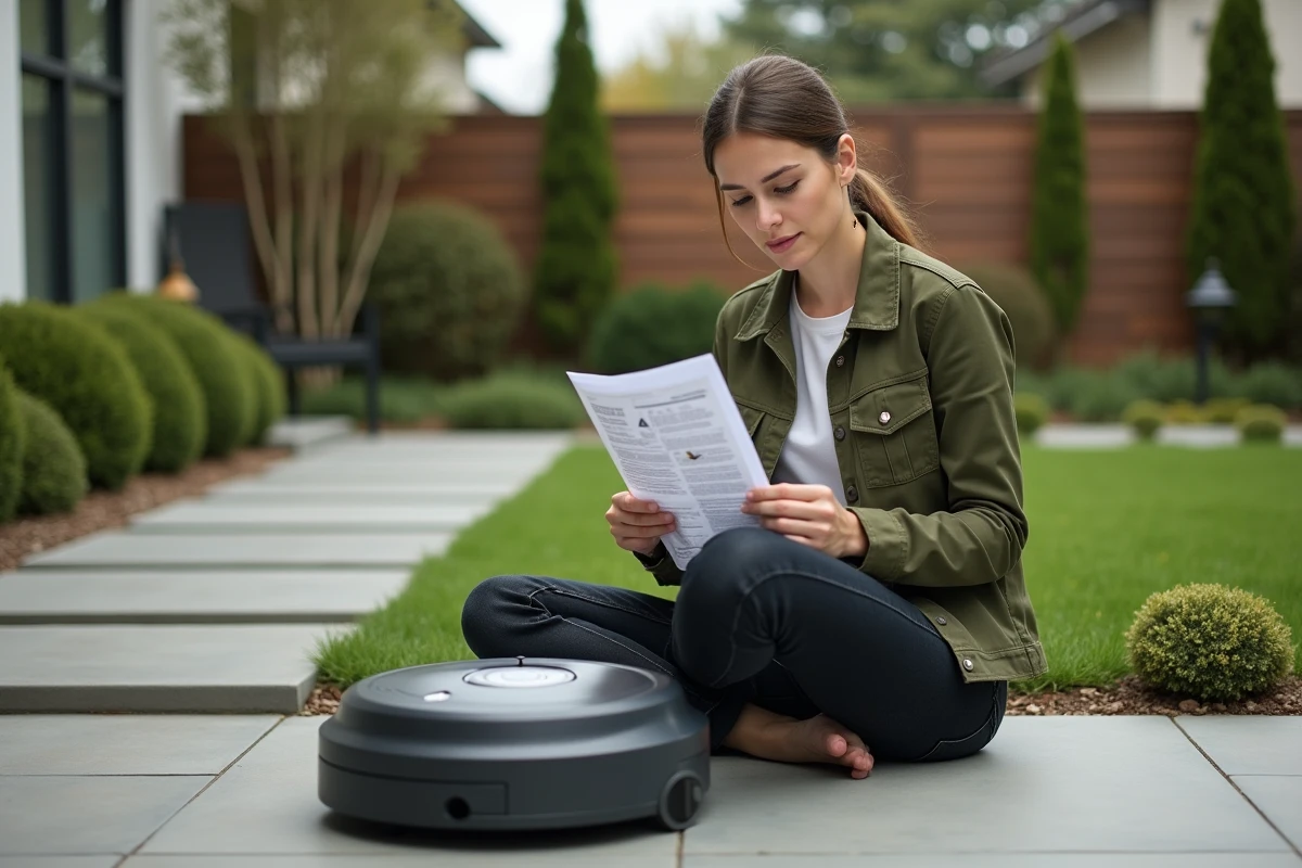 Jeune femme lisant le manuel près d