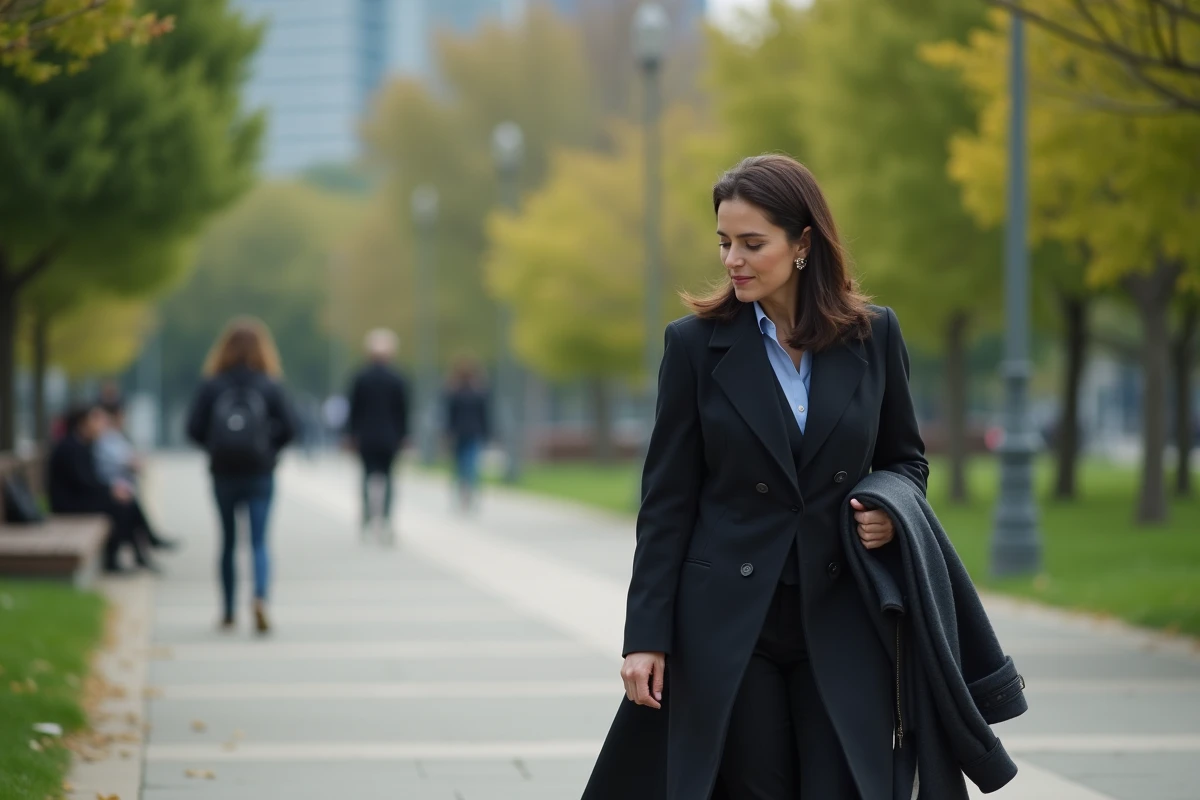 Femme en extérieur marchant dans un parc tranquille