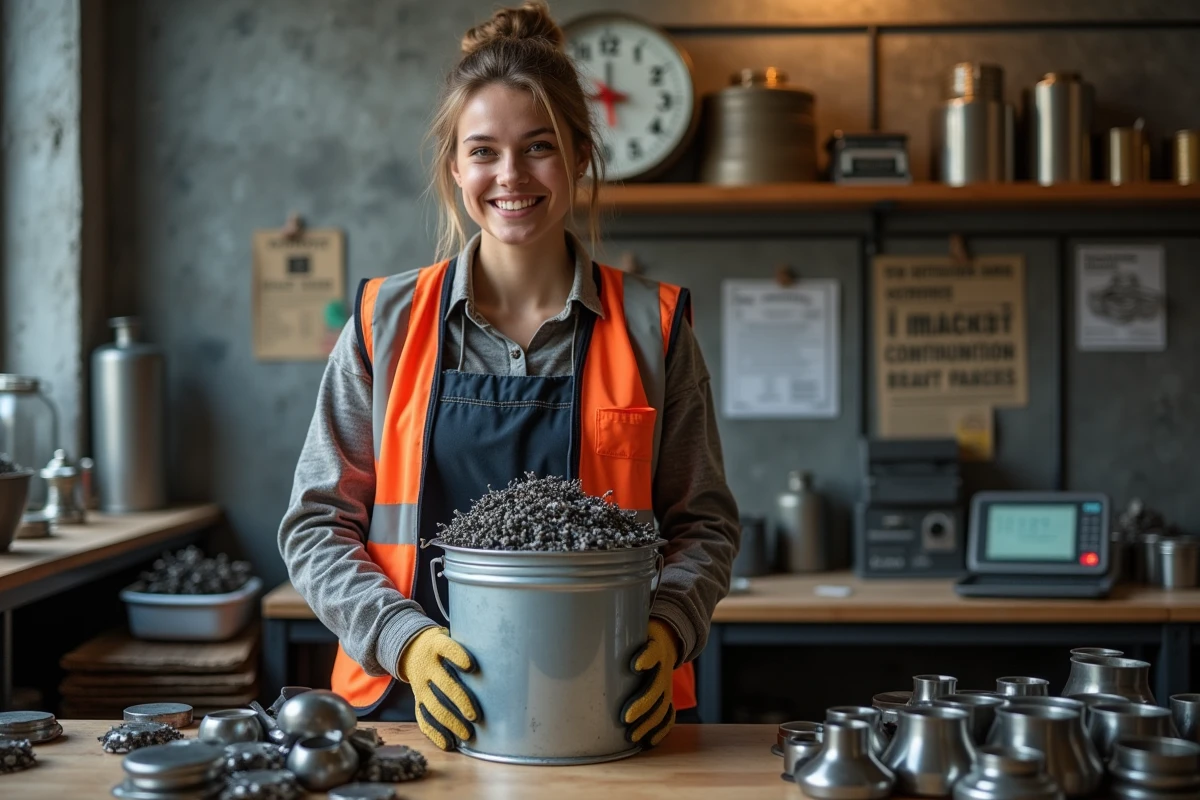 Jeune femme pesant des métaux dans un environnement intérieur