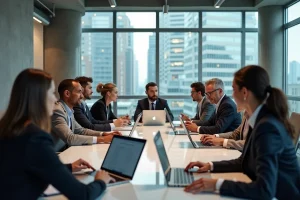 Groupe de professionnels en réunion dans un bureau moderne