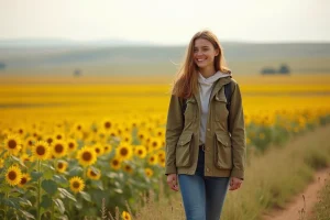 Jeune femme souriante dans les champs de tournesols en Ukraine