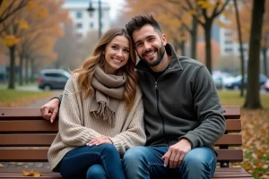 Johann Zarco et sa partenaire dans un parc en automne