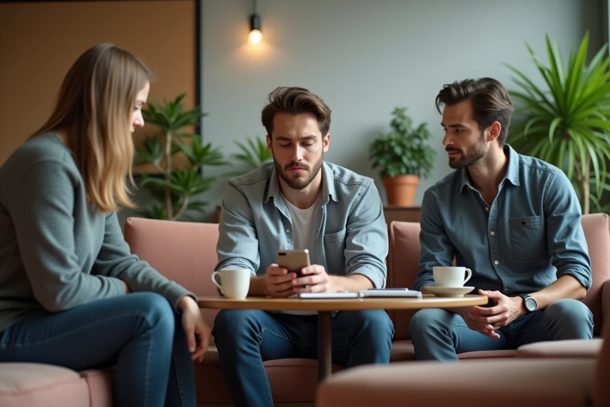 Groupe de collègues détendus dans une salle de pause